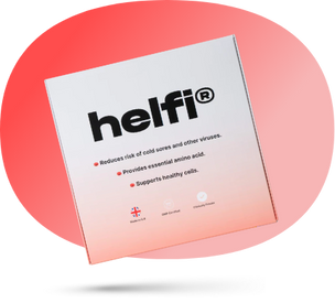 helfi cold sore sachets packaging on a red background